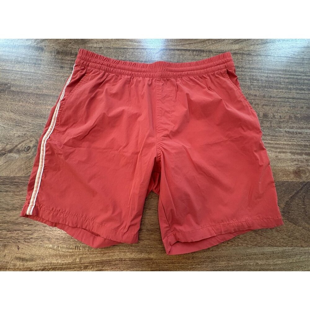 Marine Layer Shorts Mens Large Red Swim Trunks Mesh Lined Zip Pocket Drawstring
